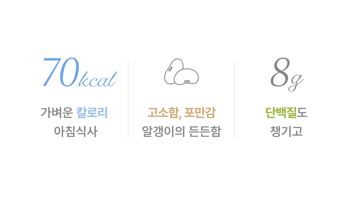 가벼운 칼로리 아침식사, 고소함과 포만감 알갱이의 든든함, 단백질도 챙기고