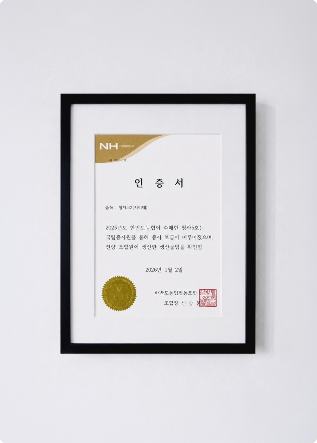 청자5호 인증서